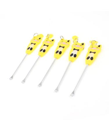 Qtqgoitem Yellow Black Cartoon Print Metal Ear Wax Remover Ears Cleaner Tools Set 5 Pcs (Model: 238 de2 e13 2a5 c2a)