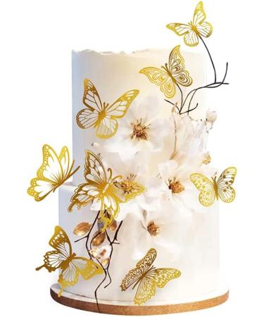18pcs Butterfly Cake Decorations Butterfly Cake Topper 3D Gold Butterfly Cake Decorations for Wedding Bridal Shower Butterfly Birthday Decorations Gold Butterflies for Cakes Gold and White - Buy Online on GoSupps.com