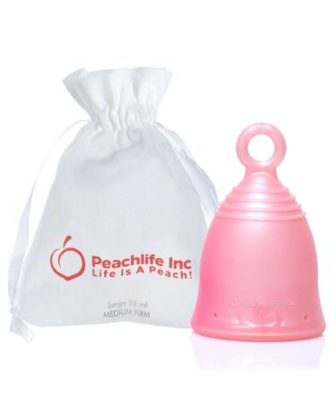Silicone Ring Menstrual Cup | Pull Stem Loop for Easy Removal | Reusable for up to 10 Years of Leak-Proof Comfortable Period Protection | Large Medium Firm Peachcup