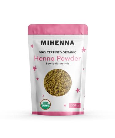 Mihenna Henna Powder for Hair | Organic USDA Certified | Pure |Long-Lasting | 100 grams 3.53 Ounce (Pack of 1)