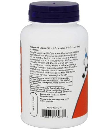 Now Foods Acetyl-L-Carnitine 500mg 100 Vegan Capsules | Lab-Tested Amino Acid | Gluten & SOYA Free | Vegetarian-Friendly - Buy Online on GoSupps.com