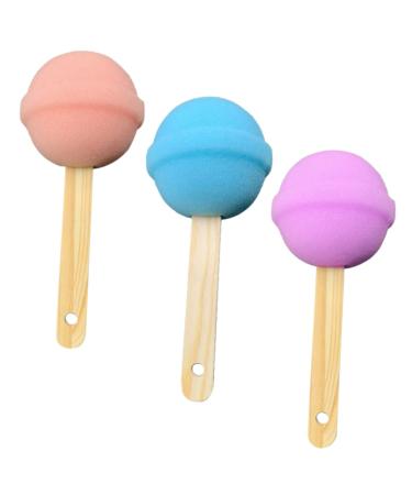 FRCOLOR 3pcs Bath Cleansing Sponge Bathing Sponge Long Handle Bath Sponge Blue Lollies Handheld Sponge Bath Balls Lollipop Bath Sponge Shower Back Brush Ear Wood Ice Cream Women's