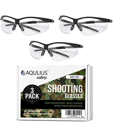 Aqulius 3pk Shooting Glasses - Safety Glasses - Eye Protection for Shooting Range, Tactical Shooting Goggles Black W Clear Lens