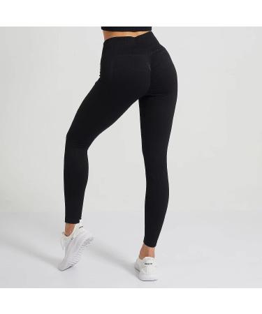 BIUBRA Black Seamless Ribbed Drawstring Leggings | High Waisted Butt Lifting Yoga Pants - Buy Online on GoSupps.com