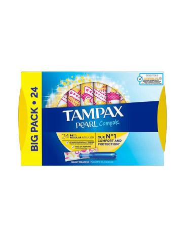 Tampax Compak Pearl Regular Insertion Sleeve Tampons Blue 24 Count