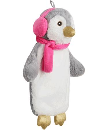 Premium 1 Litre Children's Hot Water Bottle with Soft Fake Fur Cover - Penguin Rose Design | Natural Rubber Heat Pad | T V Rheinland Tested - Buy Online on GoSupps.com