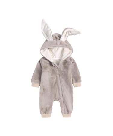 Kids Tales Newborn Baby Winter Warm Outfits Cute Rabbit Ear Hooded Zipper Romper 6-9 Months Thick Fleece 04