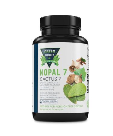 GREEN ROYALTY Nopal 7 Cactus Capsules Herbal Blend with Aloe Vera Cinnamon Black Garlic & More 1500mg per Serving 90 Vegetable Capsules Caffeine-Free Sugar-Free Non-GMO