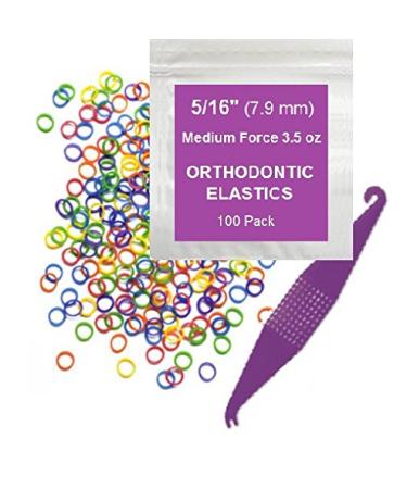 5/16 Inch Orthodontic Elastic Rubber Bands, 100 Pack, Neon, Medium 3.5 Ounce Small Rubberbands Dreadlocks Hair Braids Fix Tooth Gap, Free Elastic Placer for Braces Medium Force 3.5 Ounce 100 Pack - Neon
