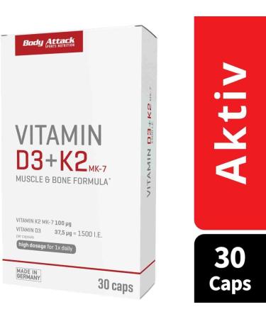 Buy Body Attack Vitamin D3 + K2 - High Dose Vegan Capsules | 100mg K2 & 37.5mg D3 for Optimal Health | International Shipping Available - Buy Online on GoSupps.com