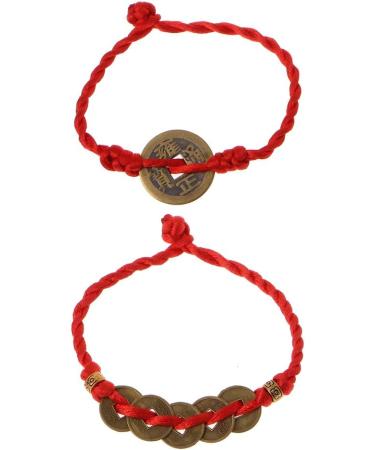 Xuebai Chinese Feng Shui Wealth Lucky Copper Coins Pendant Red String Bracelet - Attract Prosperity & Good Luck - Buy Online on GoSupps.com