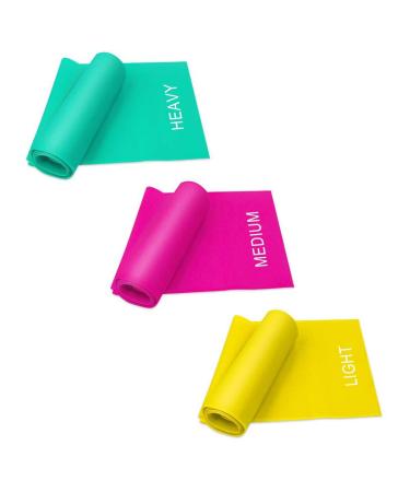 Coolrunner 7FT. Long Latex Free Elastic Flat Exercise Band Set of 3 with Carry Bag Wide Fitness Resistance Bands for Pilates Gym Physical Therapy Yoga Carry Bag Green & Yellow & Rose Red