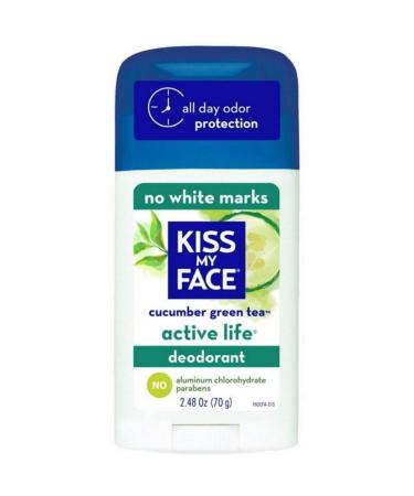 Kiss My Face Active Life Deodorant Cucumber Green Tea 2.48 oz (Pack of 4)