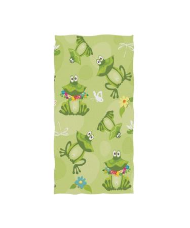 Naanle Cute Cartoon Frog Dragonfly Butterfly Soft Highly Absorbent Large Decorative Hand Towel Multipurpose for Bathroom, Hotel, Gym and Spa (16 x 30 Inches) Frog (Print)