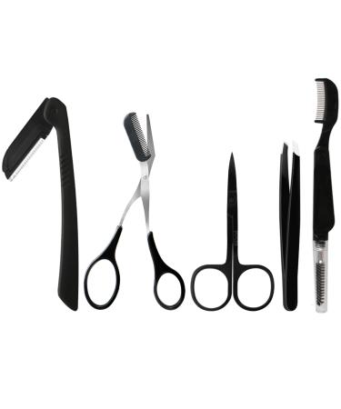 Eyebrow Trimmer Eyebrow Grooming Set Eyebrow Scissors with Comb Trimmer Kit Stainless Steel Black Eyebrow Grooming Kit for Women Men Eyebrow Shaping Kit