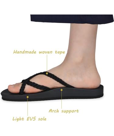 Harsidanzar Women's Flop Flops with Arches - Braided Strap Sandals Soft Water Shoes for Beach Pool & Vacation - HL201E 39 EU Black - Buy Online on GoSupps.com