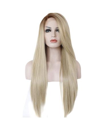 SHIYID High Temperature Fiber Glueless Long Straight Ombre Brown to Blonde Synthetic Lace Front Wig for White Women