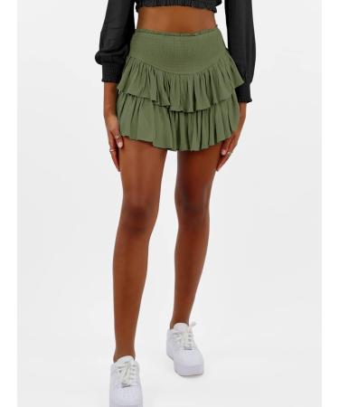 LAEMILIA Womens Elastic Waist Flared Floral Print Skirt with Drawstring - Green - Size L - Buy Online on GoSupps.com