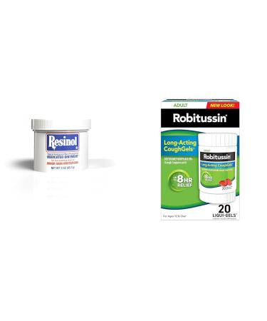 Resinol Medicated Ointment For Itch Relief 3 Ounce Jar and Robitussin 8 Hour Adult Formula Liqui-gels Cough - 20 count Liqui-Gels