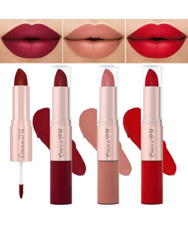 evpct 2 In 1 Deep Red Beige Matte Lipstick & Long Lasting Smudge Proof Liquid Lipstick Lip Gloss Stain 3Pcs Set for Women Nude Brown Matte Mate Vegan Long Lasting Lipstick 24 Hour Pack Waterproof 4 D-3Pcs-101112 3 Cou...