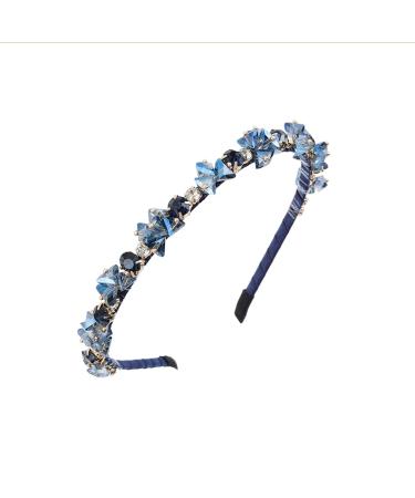 Urieo Thin Rhinestone Headband Bling Crystal Head Bands Diamond Hairband Vintage Parties Hair Accessory for Women (Blue)