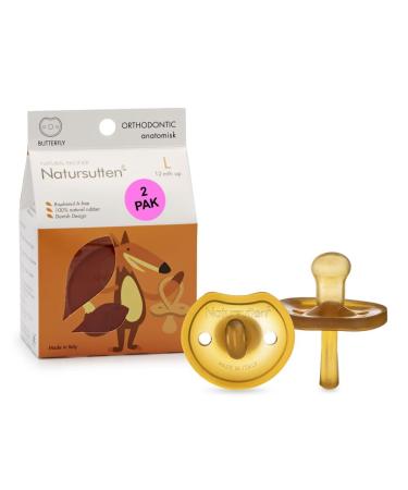 Natursutten Pacifiers 12-18 Months - 2-Pack Original Shield Orthodontic Nipple Natural Rubber Safe & Soft BPA-Free Pacifiers for Breastfeeding Babies - Newborn Pacifiers Made in Italy