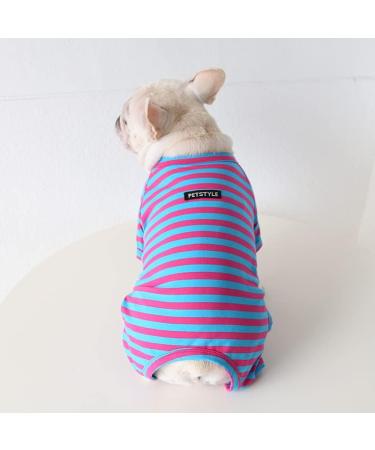 BT BEAR Dog Clothing | Classic Striped Pajamas for Bulldogs & Small Dogs | Soft Cotton One-Piece Overall (Size M Blue/Pink) - Buy Online on GoSupps.com