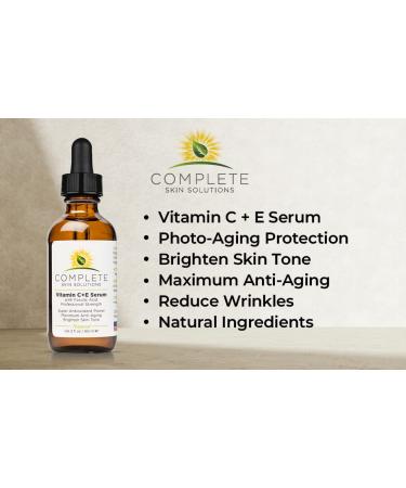 Vitamin CE Serum 2 oz - Ferulic Acid, Hyaluronic Acid, Vitamin C 15% - Anti-Aging, Sun Damage Repair - Made in USA - Buy Online on GoSupps.com