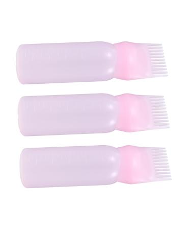 Lot de 3 Flacons Applicateurs de Coiffure 180 Ml Graduation Plastique Rose pour Coloration Capillaire Nettoyage Sec des Cheveux Usage Professionnel et Domicile