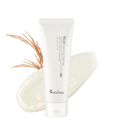9 wishes Rice Foaming Cleanser - Pore Cleanser with Real Rice Powder for Gentle Exfoliation and Blackhead Removal, Korean Skin Care, 4 fl oz 120 ml