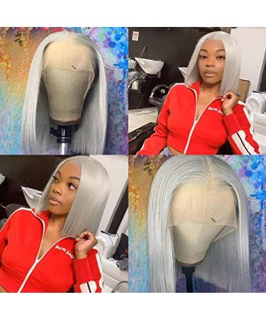 Smartinnov Grey Bob Human Hair Wig 8 Inch | T Part Lace Front Brazilian Remy Hair | Pre Plucked Natural Hairline | 180% Density | Short Bob Wig for Women - Buy Online on GoSupps.com