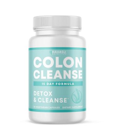 Havasu Nutrition Colon Cleanse for Detox and Weight Loss 15 Day Fast-Acting Detox Cleanse and Natural Laxative for Constipation Relief, Bloating Relief, and Detox | 30 Veggie Caps (Pack of 1)