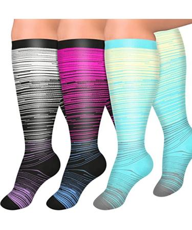 Diu Life 3 Pairs Plus Size Compression Socks for Women and Men Wide Calf 20-30mmhg Extra Large Knee High Support for Circulation 02 Blue/Red/Gray XX-Large