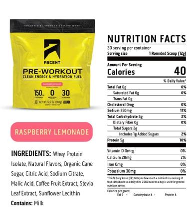 Ascent Pre Workout Raspberry Lemonade - 30 Servings | Boost Energy & Performance - Buy Online on GoSupps.com
