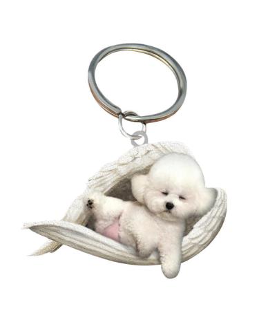 Car Pendant Cute Sleeping Dog Angel Car Key Pendant for Dog Lovers Moms Car Hanging Ornament Windows Decor Ornament Sleeping Angel Animal Pet Dog Lover Car Rear View Mirror Accessories Bichon Unit size
