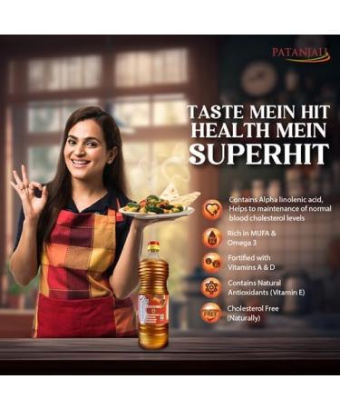 Pata'njali Pure Mustard Oil Natural Kachi Ghani Sarso ka Tel Healthy Cooking Oil for Daily Use - 1L - Buy Online on GoSupps.com