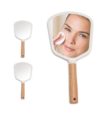 Atrumly Travel Makeup Mirror with Wooden Handle Handheld Mirror Portable Cosmetic Mirror