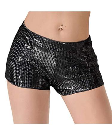 JUST BEHAVIOR Women's Sequin Shimmer Sexy Rave Booty Metallic Shorts Black Red Silver Gold Black Large