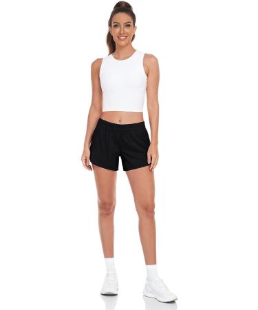 HeyNuts Stride Women's Running Shorts | Mid-Waisted Athletic Shorts with Side Pocket | Workout Shorts with Liner | 4 Inseam | Black - Buy Online on GoSupps.com