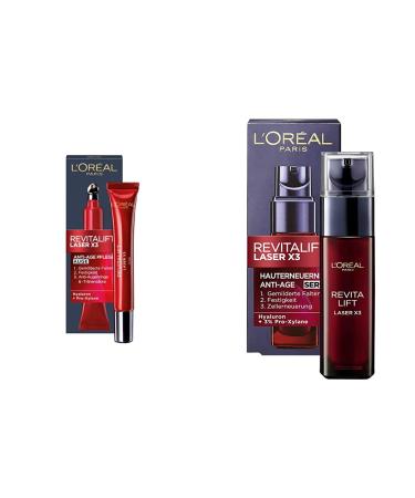 L'Or al Paris eye care Revitalift Laser X3 anti-aging eye cream with 3-fold effect hyaluronic acid 15 ml & serum Revitalift Laser X3 anti-aging facial care with 3-fold effect 30 ml 15 ml (1 Pack) BundleWith serum 30 ml