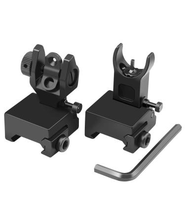 Feyachi Flip Up Iron Sight Front Rear Sight Compatible for Picatinny Rail and Weaver Rail of Rifle, Foldable Sights
