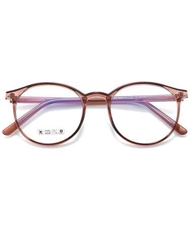 Koosufa blue light filter glasses retro around ultra light tr90 glasses frames anti blue light glasses without visual strength women computer glasses gaming glasses anti fatigue with case dark tea