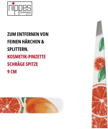 Nippes CITRUS cosmetic tweezers grapefruit | bevelled tip | stainless steel | colourful lacquer | 9 cm long | fine tweezers | tear off eyebrow tweezers - Buy Online on GoSupps.com