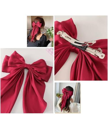 Thick Hair Clips Barrette Hairpin Silky Grosgrain Ribbon Hair Bow Tie Large Hair Clip Red Hair Accessories (Red) burgundy - Buy Online on GoSupps.com