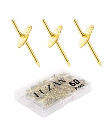 60pcs Picture Hangers, 20lbs Assorted One Step Hangers, Iron Alloy Nail Hooks, Professional Plaster Picture Hanging Kit on Wooden/Drywall Hanging Hardware for Clock,Mirror,Jewelry Golden
