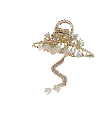 Hair clips claw clips claw clips hair claw shark clip Handmade Natural Pearl Vintage Lily Of The Valley Tassel Hairpin Shark Clip Side Bangs Clip Side Clip Headdress 02 (Color : 5)(1)