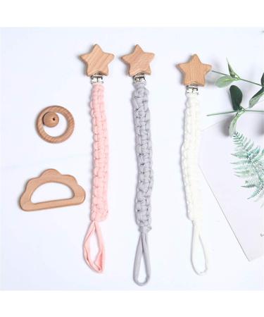 3 pieces of pacifier chain pacifier band baby pacifier chains clips cotton pacifier tape with stainless steel clamps for unisex-baby (star)