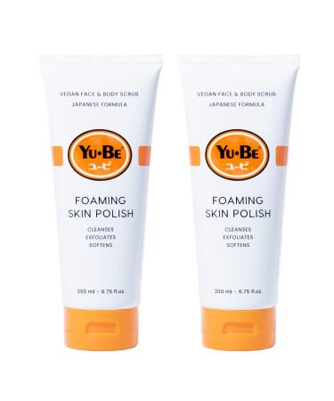 Yu-Be Foaming Polish Exfoliating Body Scrub & Face Wash (Duo) - Exfoliant to Smooth Rough Bumpy Skin I Ginger Root Ginseng Green Tea Geranium Oil & Camphor to Hydrate & Revive Dull Dry Skin - 6.75 fl oz 2 Pack
