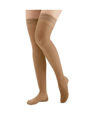 Collections Etc Thigh High Compression Stockings Moderate (15-20 mmHg) Closed Toe - Made in USA Beige Medium - Made in The USA Medium Beige