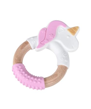 Organic Silicone & Beech Wood Unicorn Teether Ring for Baby | Pink-1 pack - Buy Online on GoSupps.com